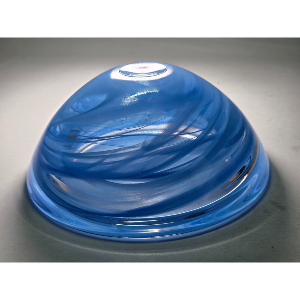 Kosta Boda Blue‎ Swirl Art Glass Bowl 8.5" Wide Heavy Vintage Decor